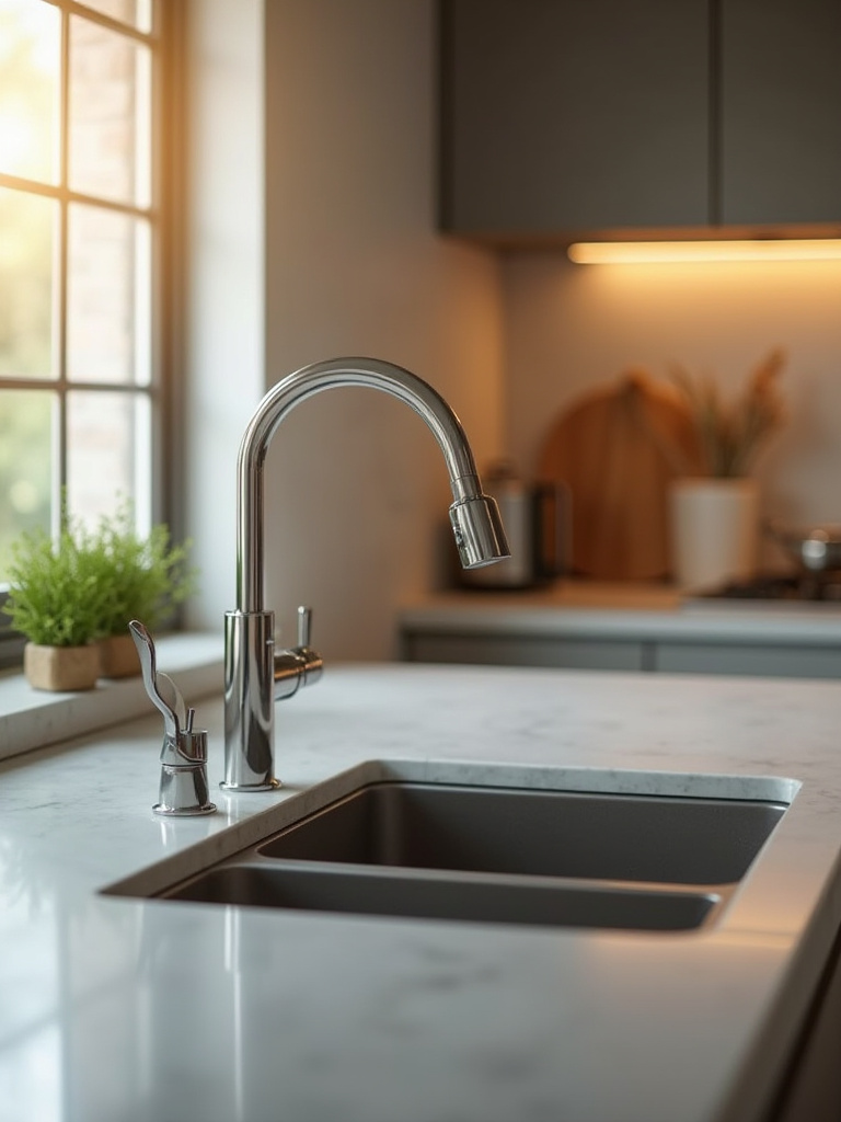 Modern kitchen with a stylish undermount sink and sleek pull-down faucet