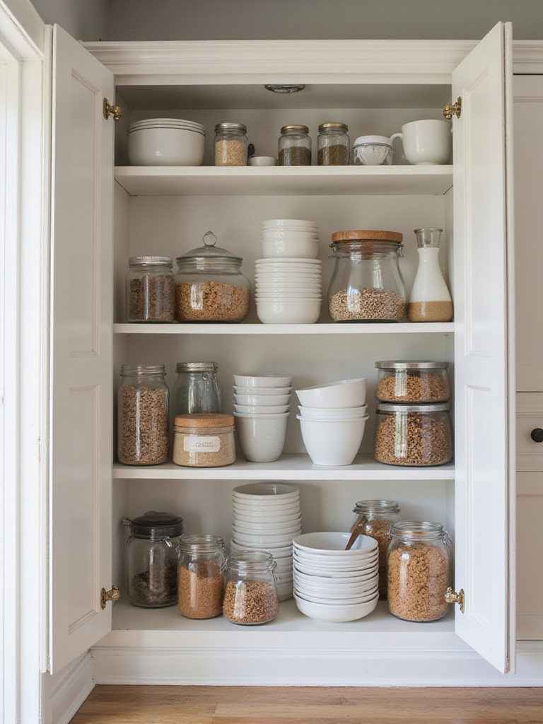 Organized kitchen cabinet showcasing decluttered items
