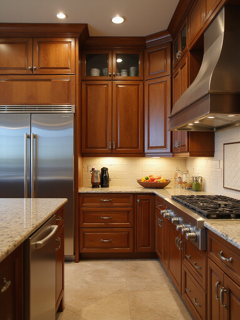Luxurious kitchen with high-end cabinetry and appliances, illustrating the importance of warranties and service agreements.