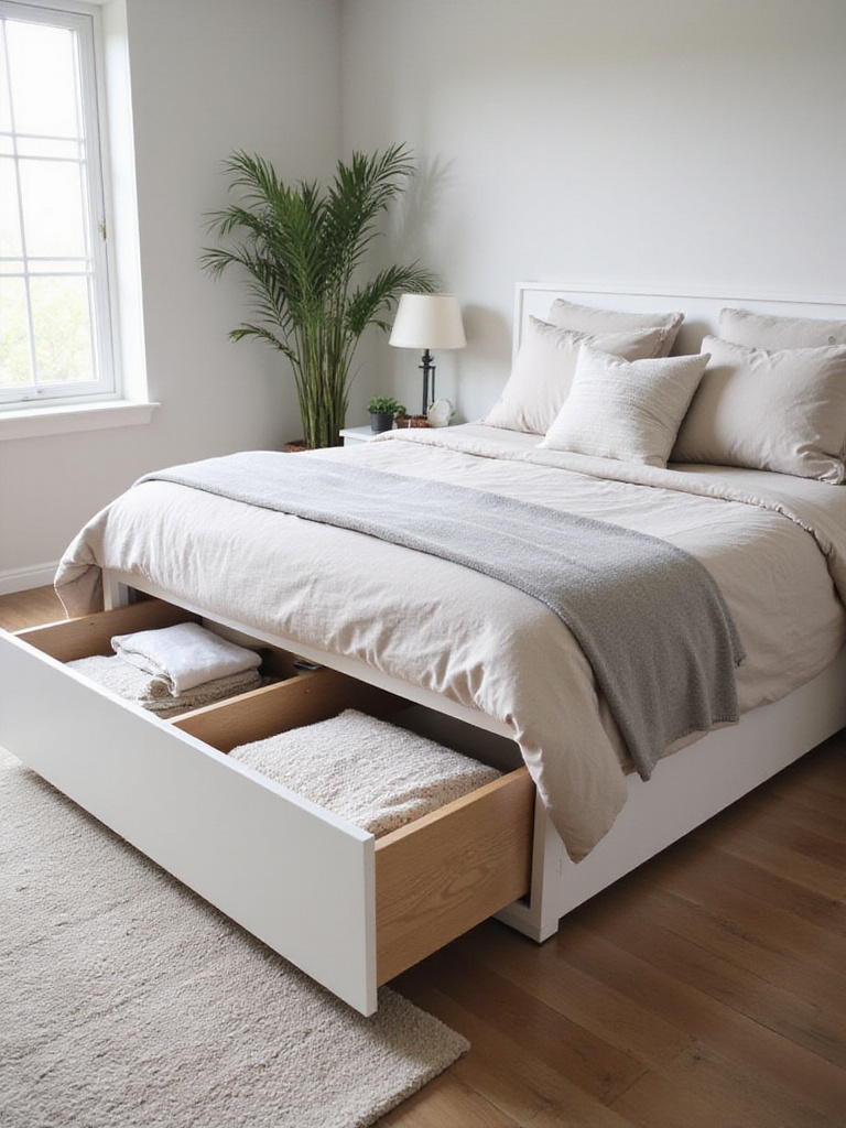 Smart under-bed storage solutions in a stylish bedroom setting