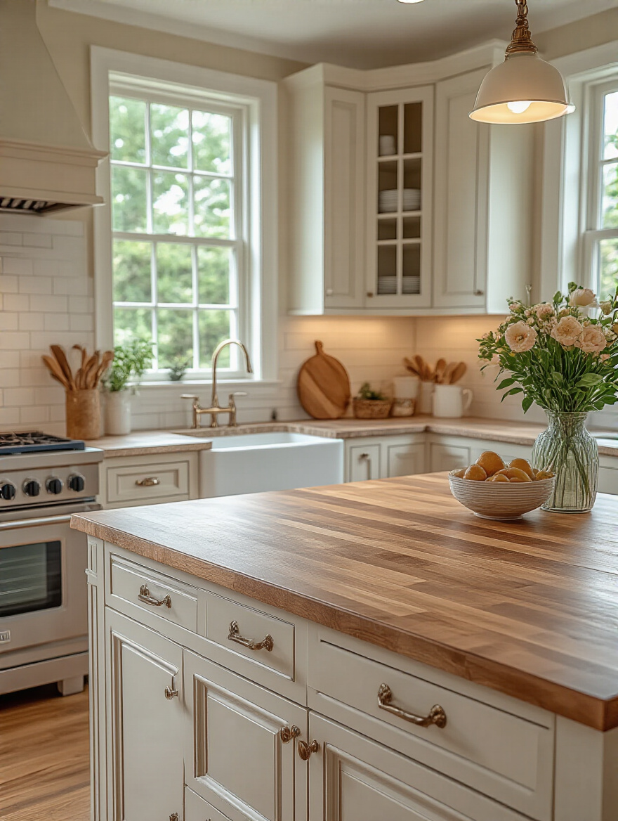 Stylish kitchen with laminate and butcher block countertops