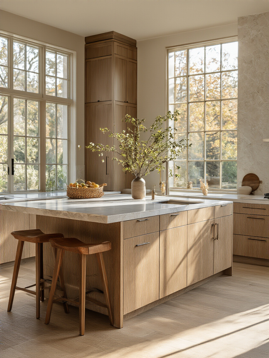 Stylish kitchen island with quartz countertop and semi-custom cabinetry