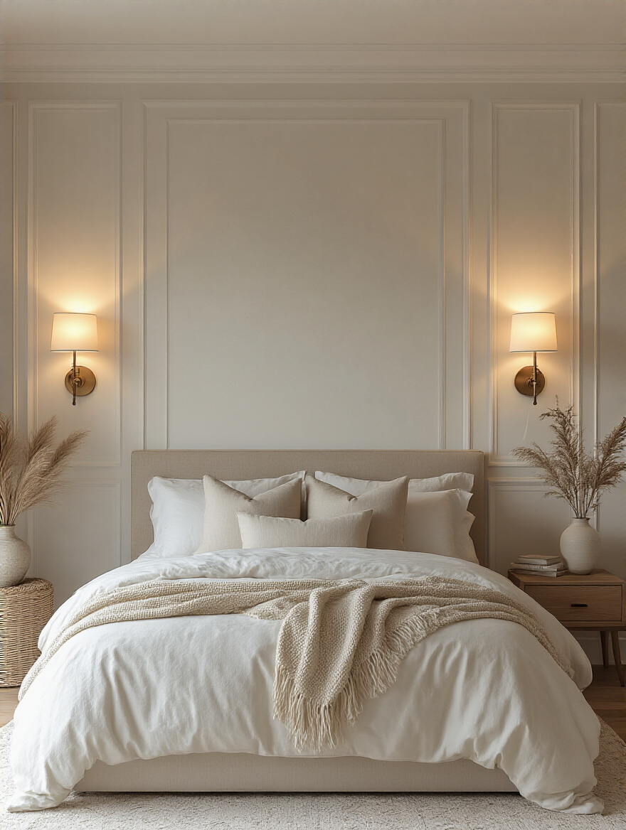 Elegant bedroom featuring Mount Statement Wall Sconces providing warm ambient lighting.