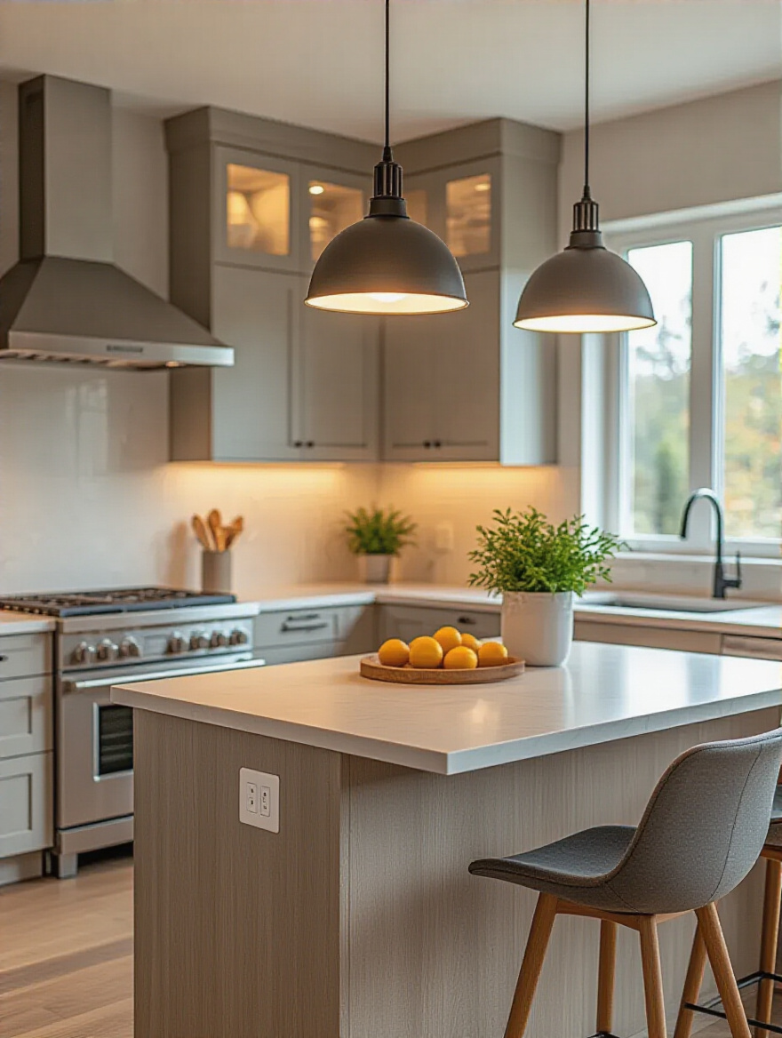 Modern kitchen light fixture and stylish wall switch