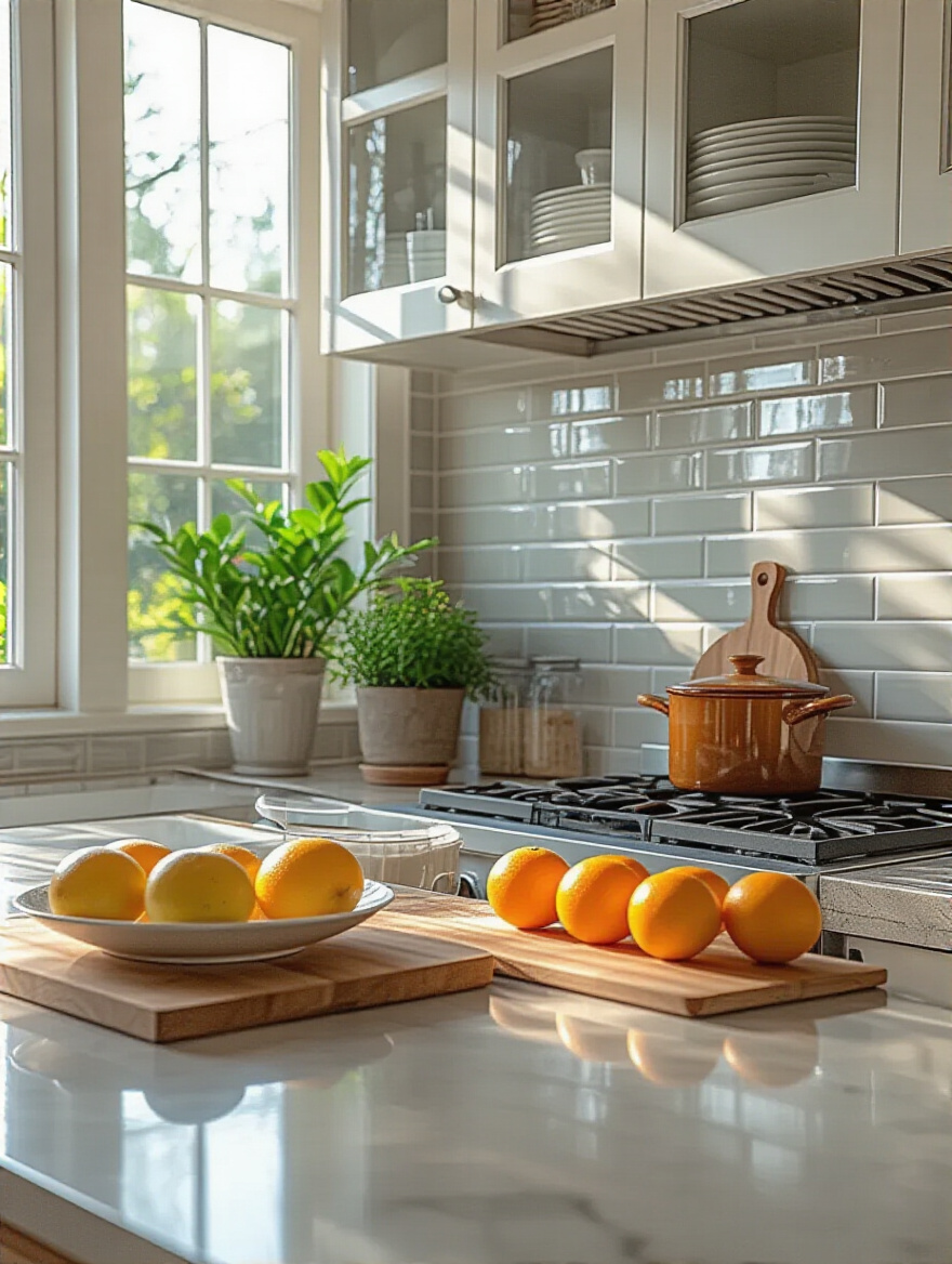 Modern kitchen with peel-and-stick backsplash tiles