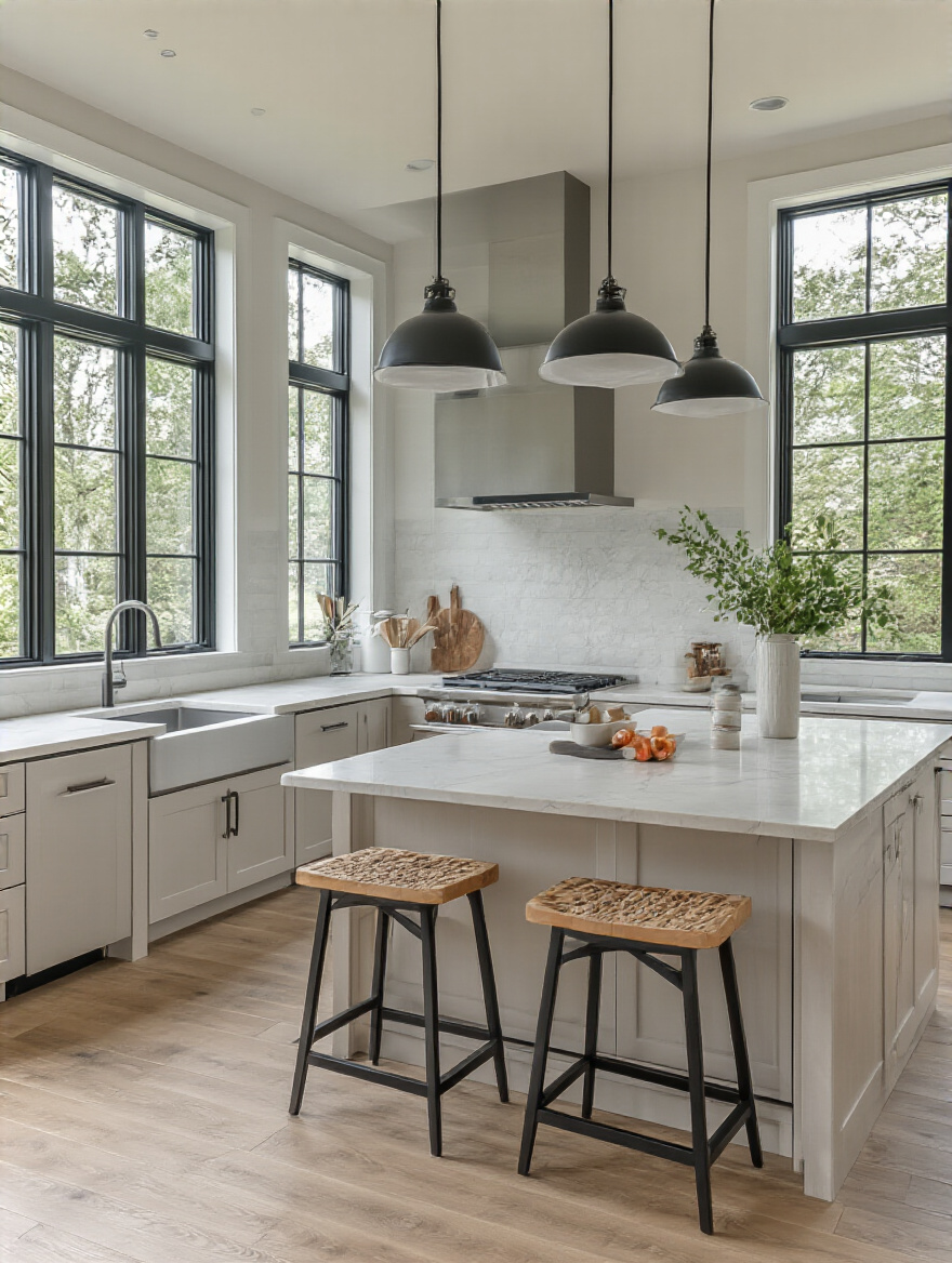 Modern kitchen showcasing essential remodel features including an island and quartz countertops.