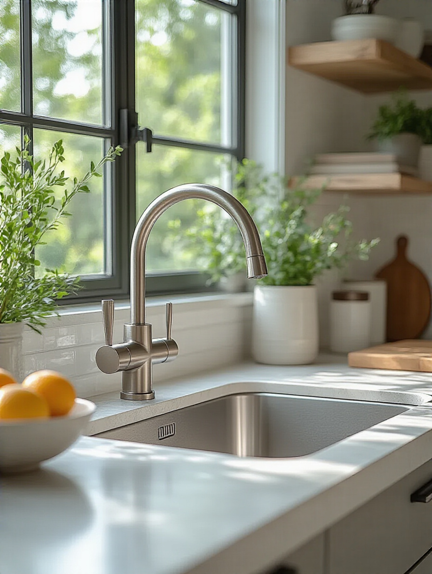 Modern affordable faucet in a beautifully designed kitchen sink area