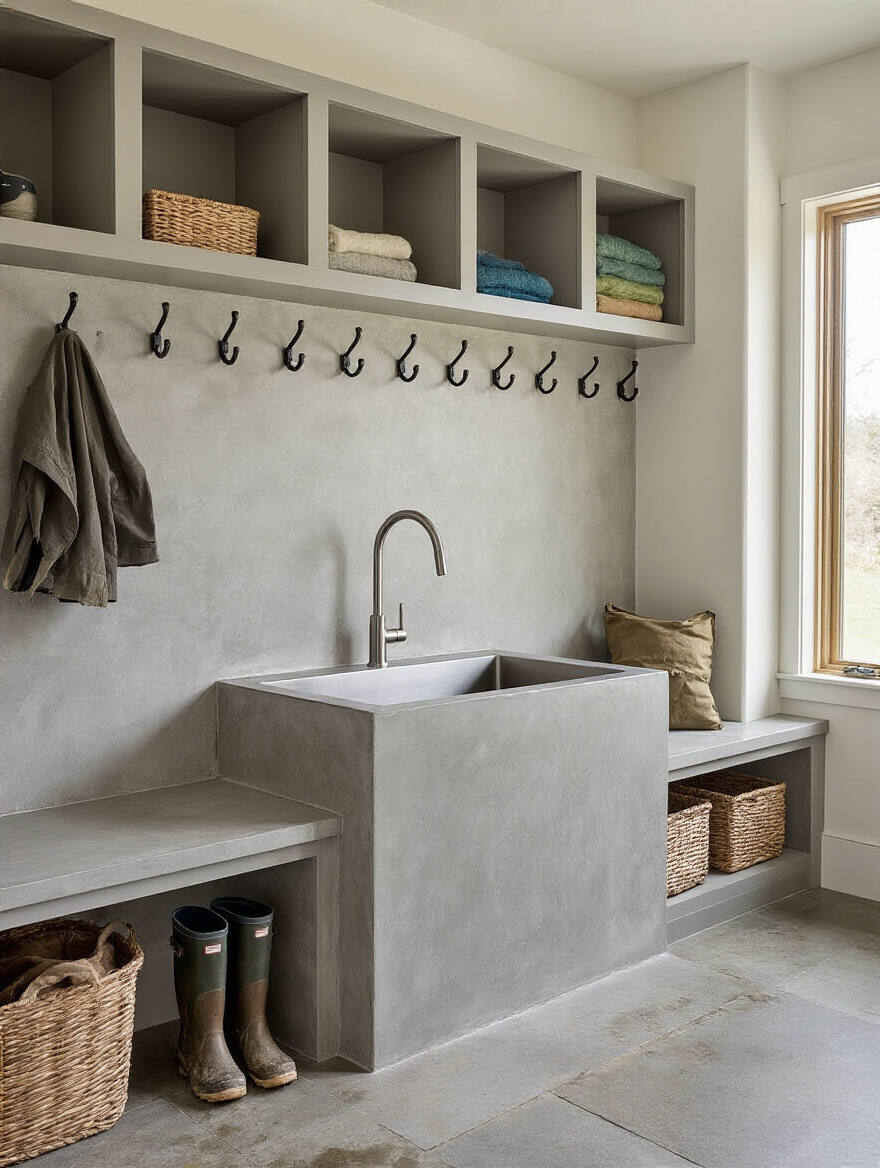 Portrait view of a mudroom laundry with a deep utility sink for soaking and pre-treatment