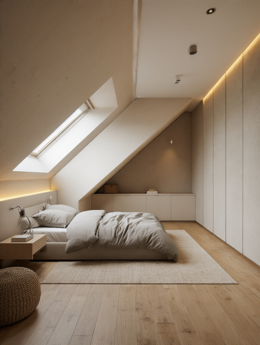 Vertical attic bedroom with premium insulation and soundproofing features; no people