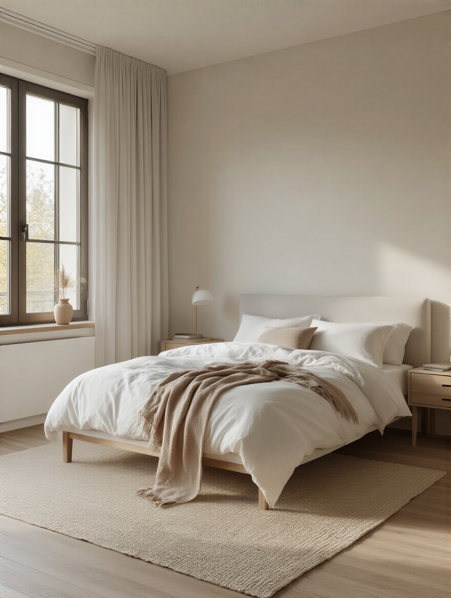 Calm, clutter-free bedroom with soft lighting