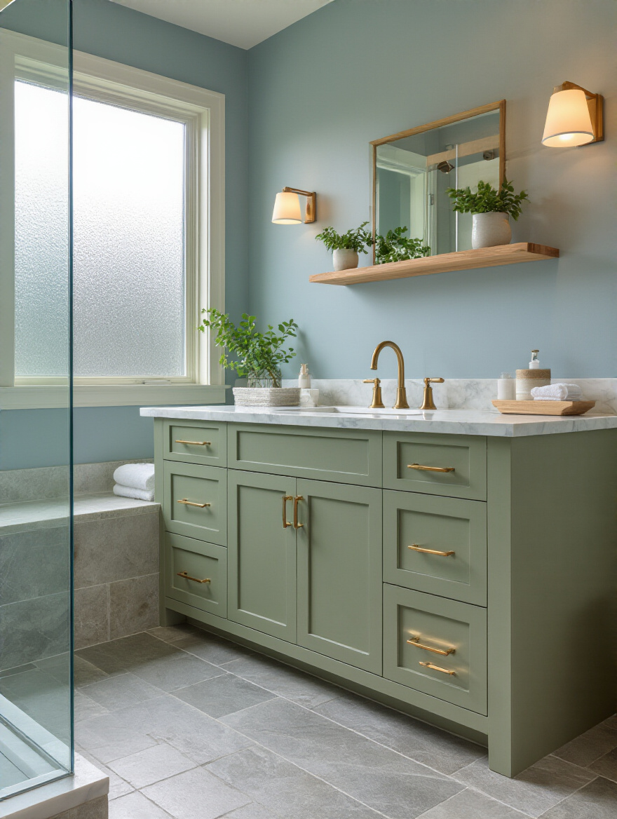 Serene bathroom with calming color palette
