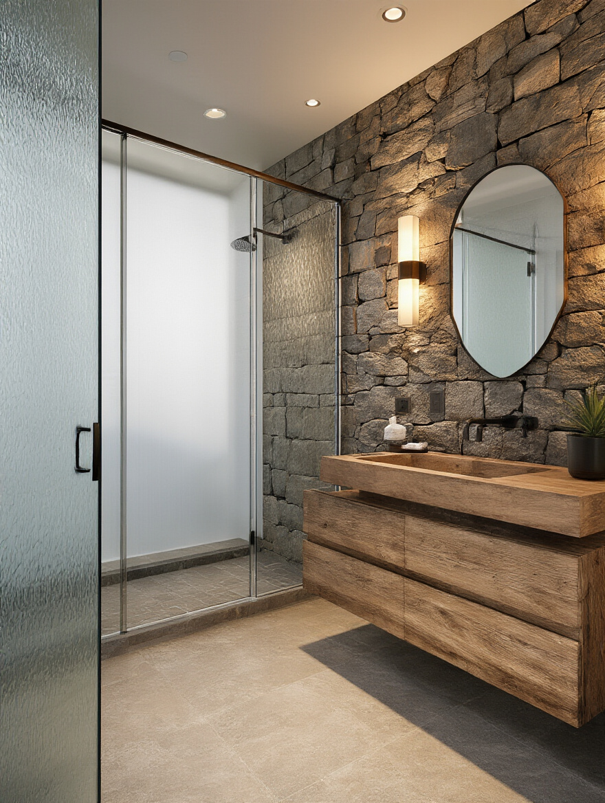 Textured bathroom materials wall and surfaces