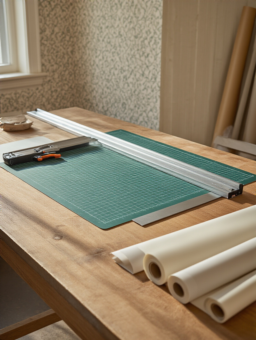 Portrait of wallpaper measuring workspace with panels and tools