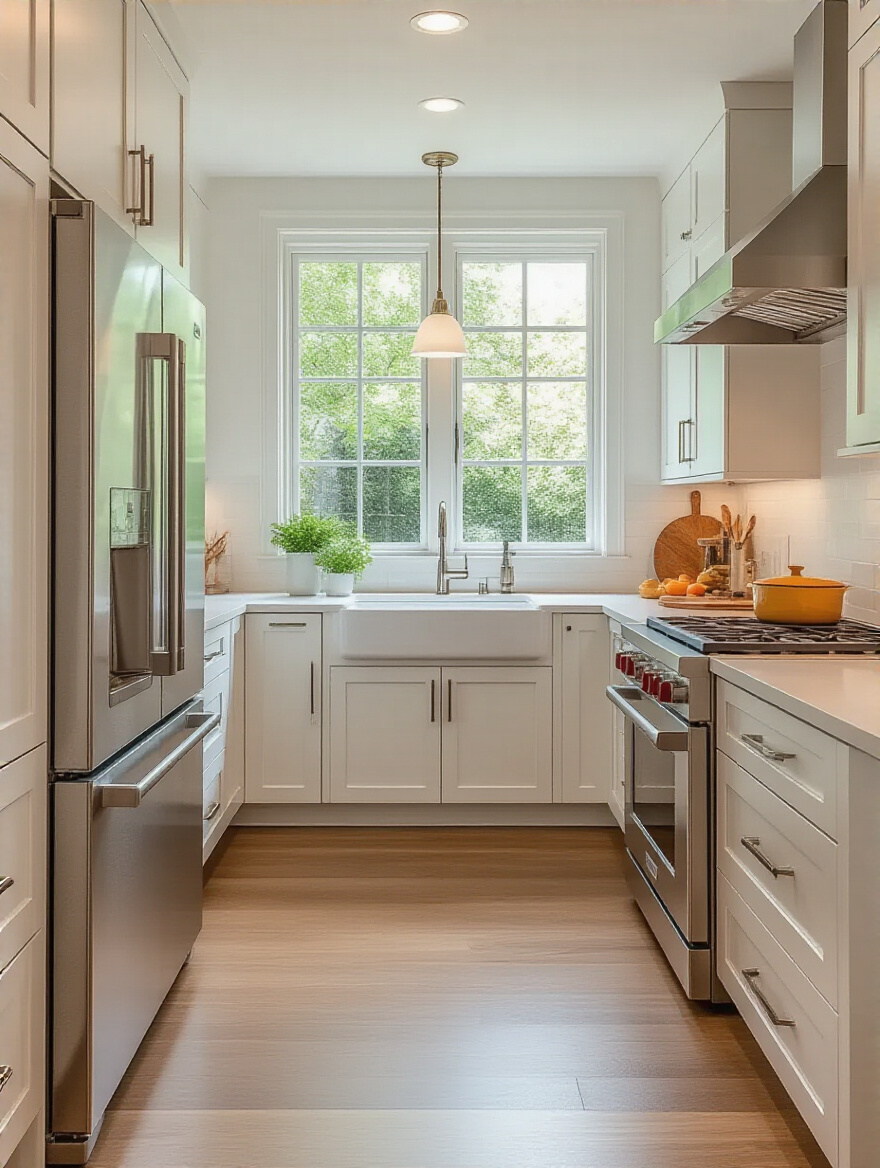 Portrait of a modern kitchen showing an optimized ergonomic work triangle.