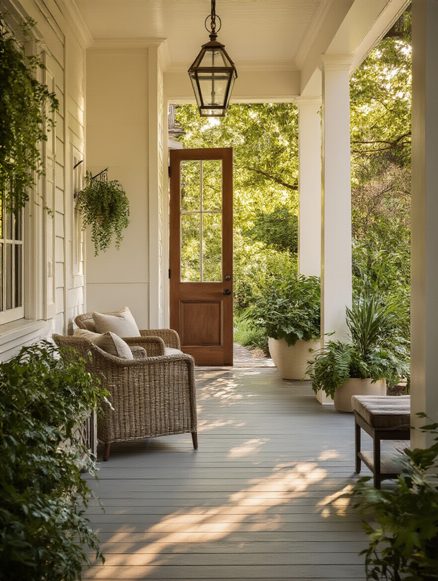 Functional front porch with clear traffic path and defined zones