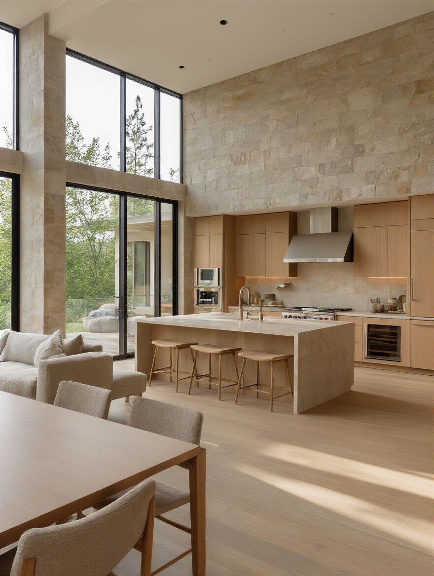 Portrait of open-concept kitchen and living area showing seamless flow
