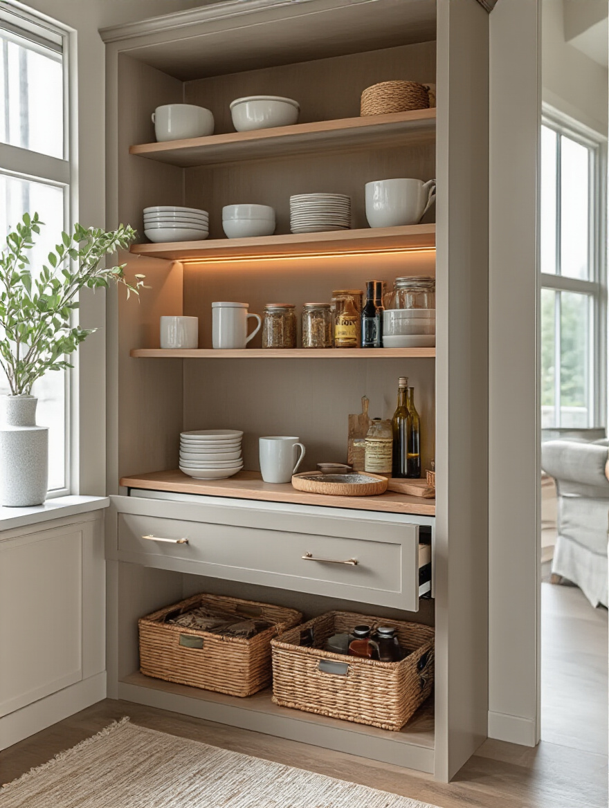 Organized cabinet with frequently used items at easy-to-reach levels