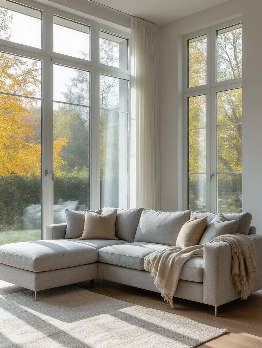 Modern living room with a perfectly scaled gray sectional sofa, highlighting harmonious sizing and stylish comfort.