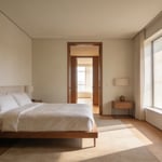 A serene master bedroom layout showcasing the command position bed placement with natural lighting and mindful decor.