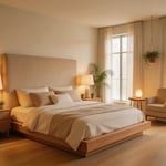 A complete bedroom design inspiration showcase — platform bed, layered lighting, natural materials, and purposeful zones that support both aesthetics and genuine rest.