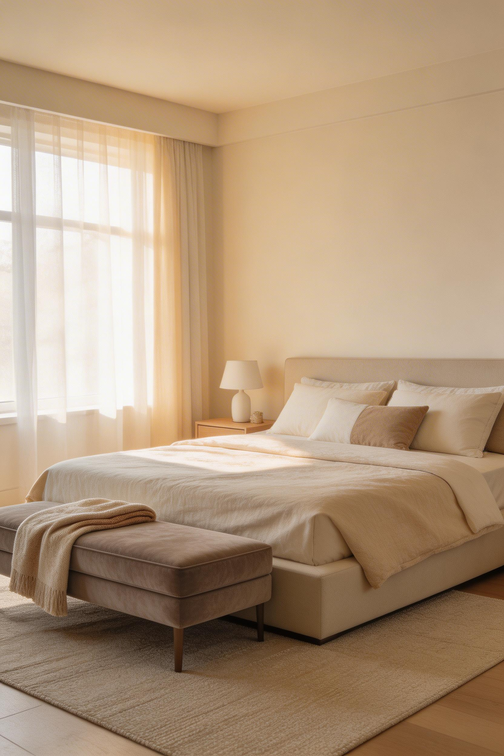 A foot-of-bed bench completes the bed as a composed grouping — one of those bedroom design inspiration touches that quietly makes the whole room feel more finished.