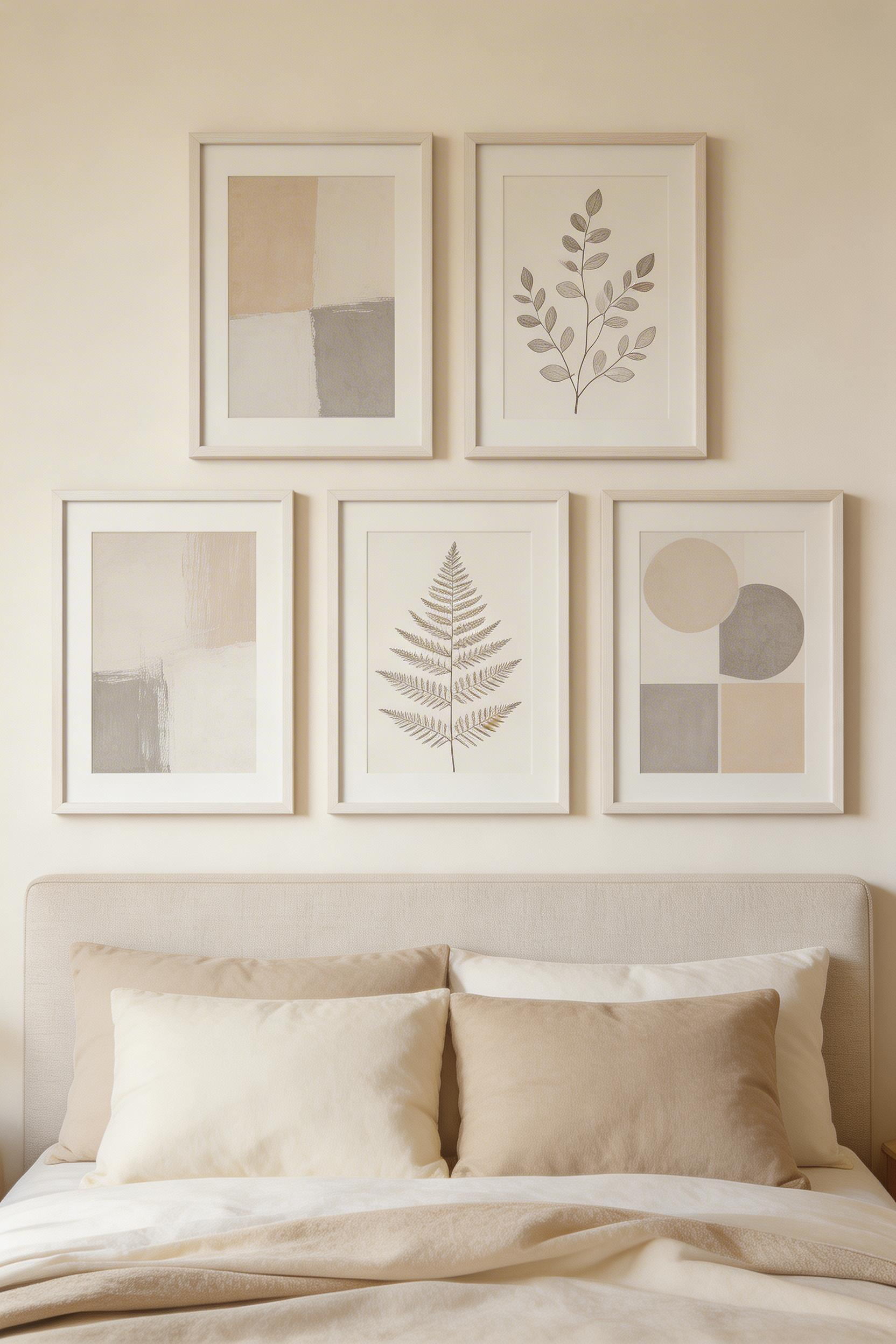 A curated gallery wall brings personalised bedroom design inspiration that supports wellbeing — the key is curation, not volume.