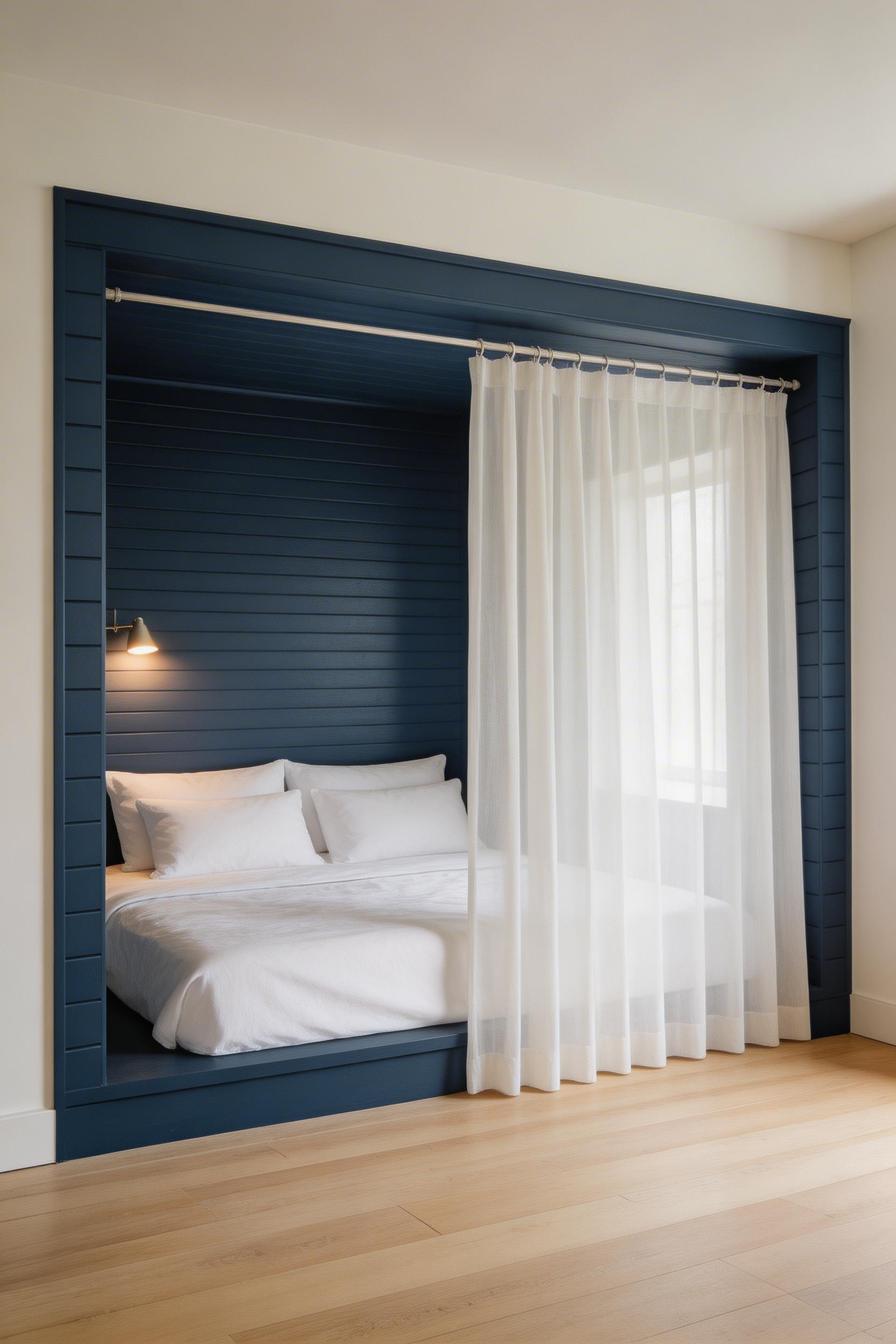 An alcove bed arrangement frames the sleeping zone on three sides, freeing the main bedroom floor entirely and creating a sense of enclosure that many people find genuinely calming and sleep-supportive.