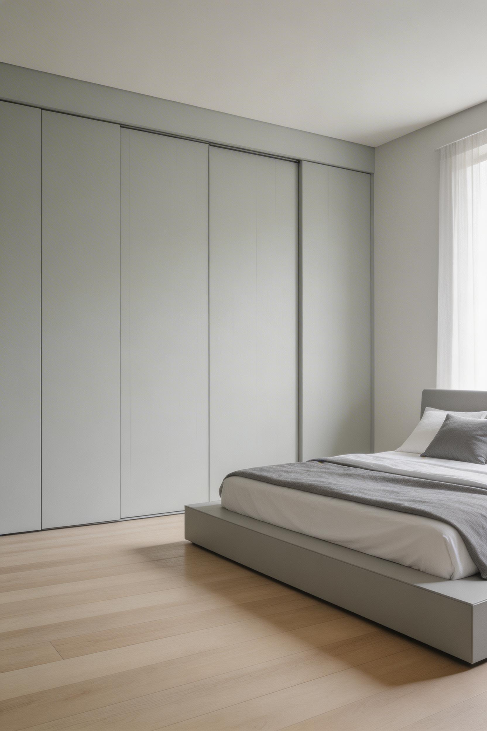 A single-wall wardrobe plan in a small bedroom concentrates all storage along one wall with sliding doors, freeing every other surface and creating the cleanest small bedroom layout available.