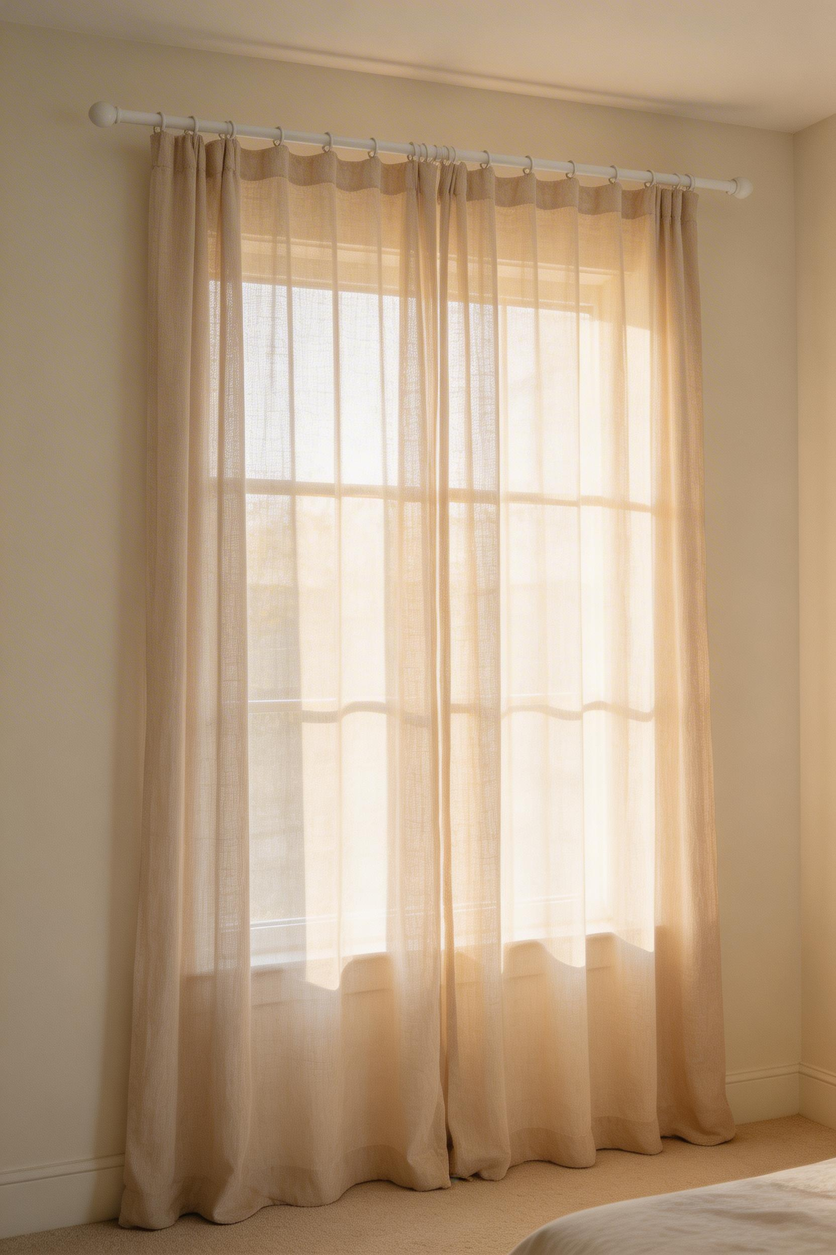 Ceiling-height curtain hanging is one of the most effective and lowest-cost strategies in small bedroom design for making windows — and ceilings — appear larger than they are.