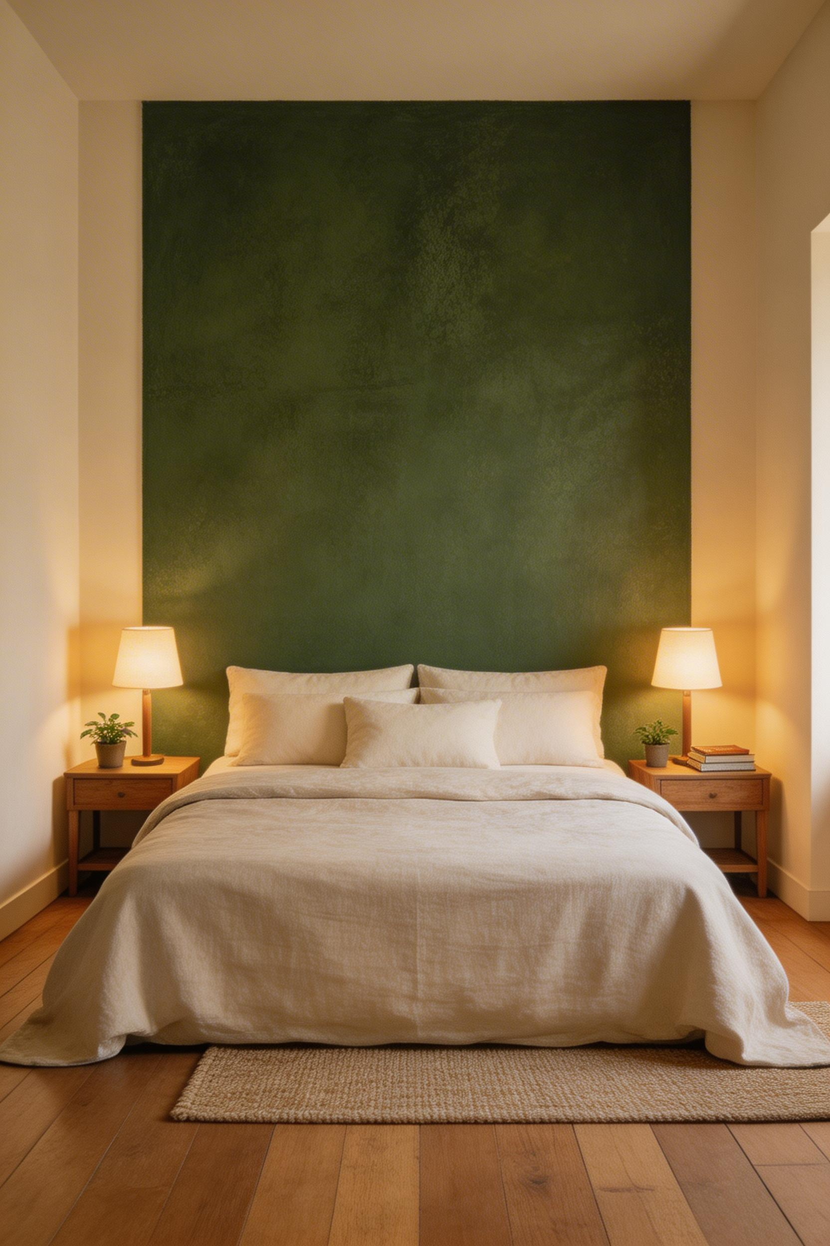 A single bold accent wall in a small bedroom design creates depth and visual focus — proving that restraint doesn't always mean cautious neutrality.