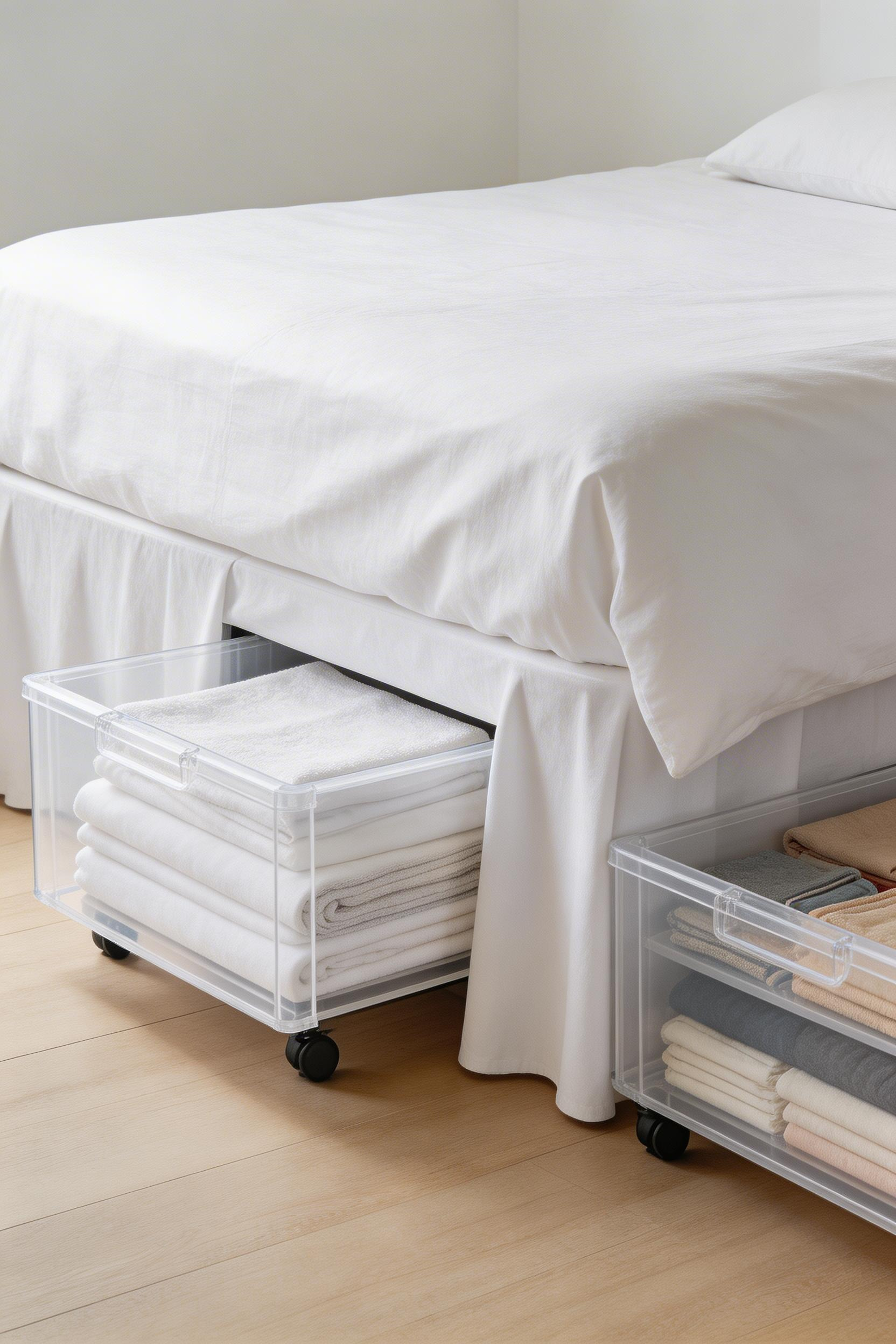 Organised under-bed storage transforms the most underused space in small bedroom design into the functional equivalent of a full chest of drawers.