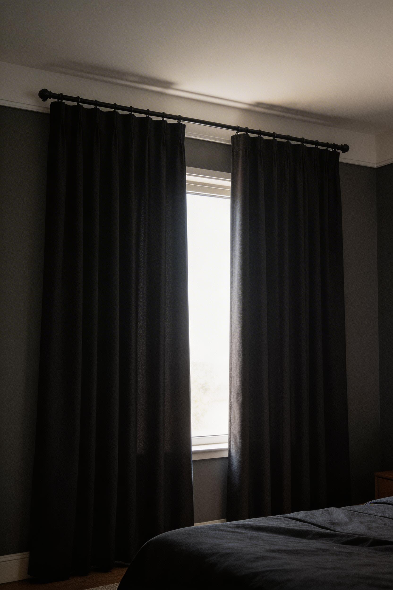 Properly installed blackout curtains mounted close to ceiling and sealed at sides create the complete darkness required for melatonin production and deep sleep.