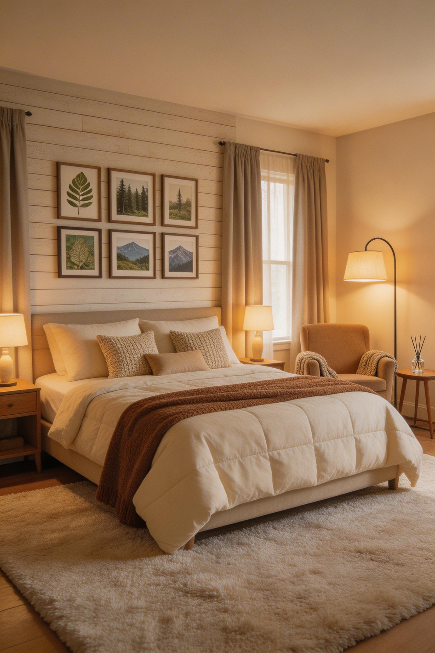 A complete cozy bedroom weaves together layered sensory elements—materials, light, scent, sound, and imagery—that collectively signal safety and support deep, restorative sleep.