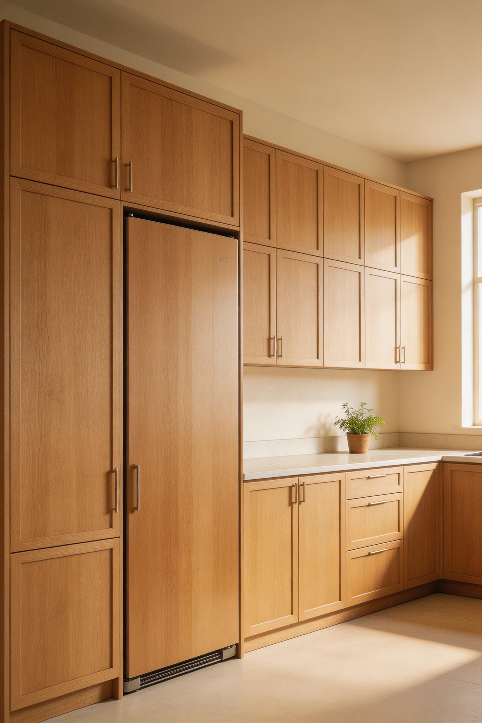Panel-ready appliances disappear into the cabinetry, creating a unified, calm kitchen that embodies minimalist kitchen design principles.