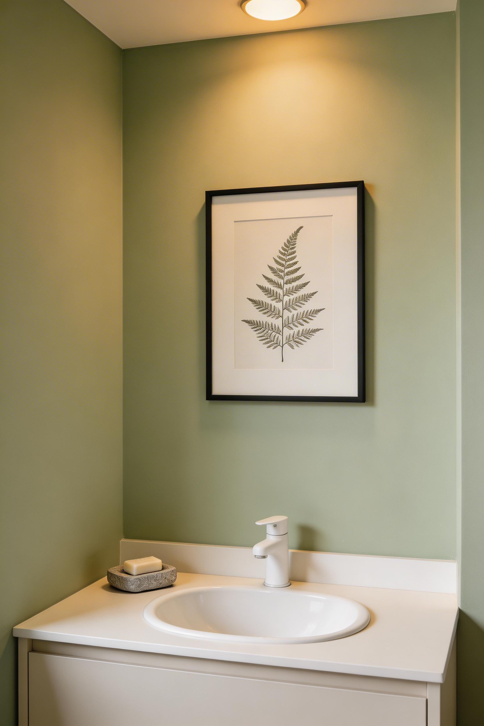 Matte sage green paint in a bathroom-grade formula creates a calm, grounded atmosphere that the usual eggshell or semi-gloss finish simply cannot — the paint absorbs light rather than reflecting it.