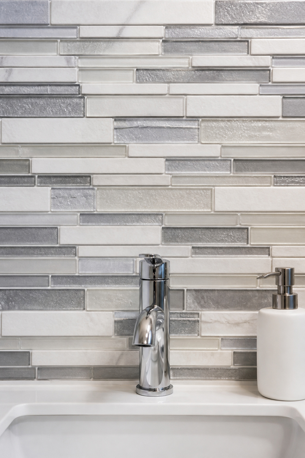Dimensional Smart Tiles panels create a realistic mosaic backsplash effect that removes cleanly at move-out.