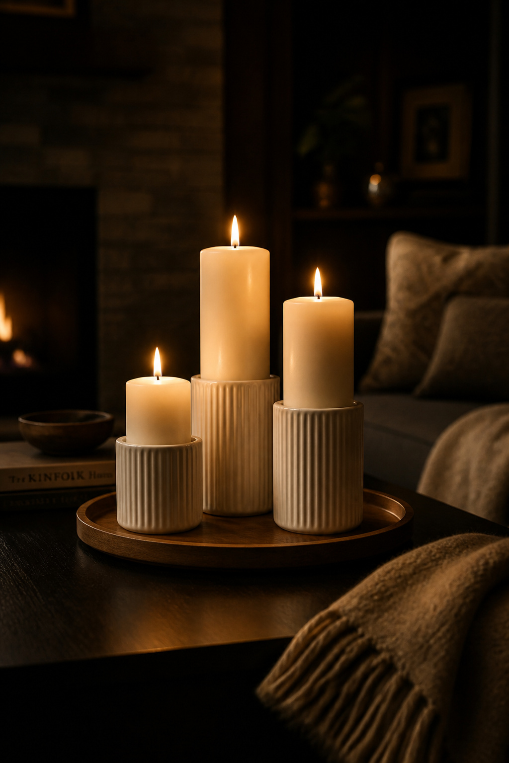 Three candles at three distinct heights — 4, 7, and 10 inches — create a layered, composed grouping that looks far more intentional than three candles of the same size.