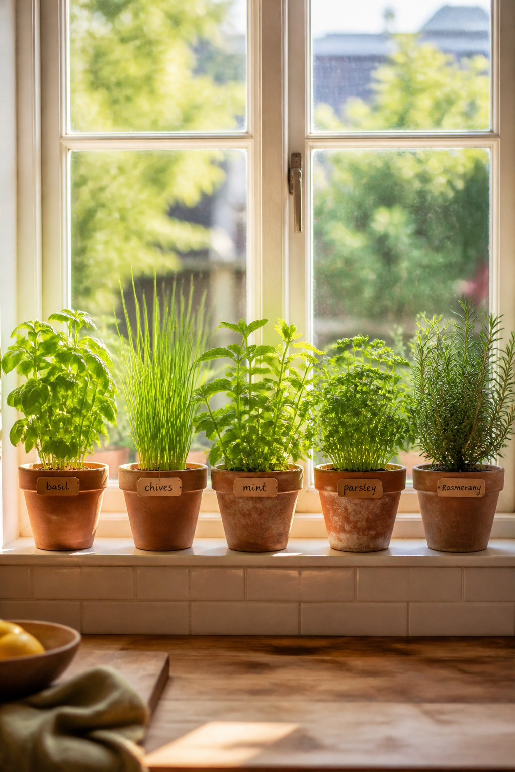 A windowsill herb garden costs under $20 to set up and delivers both living kitchen decor and a year-round supply of fresh culinary herbs.