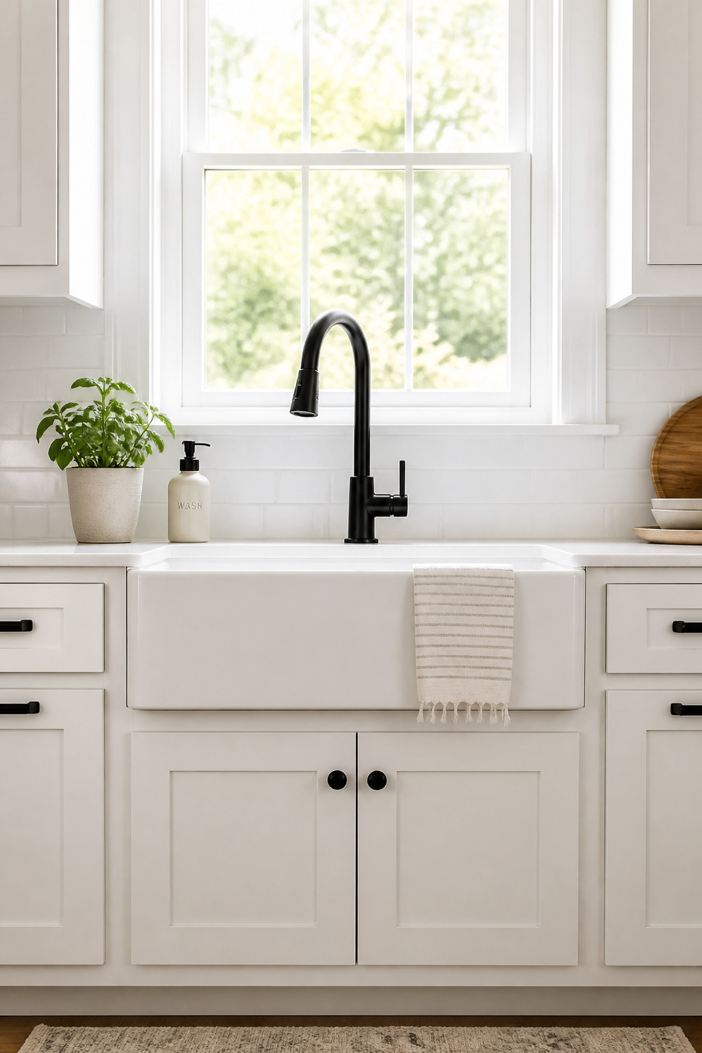 A matte black kitchen faucet is a single-afternoon DIY swap that elevates the whole room without a single other change.