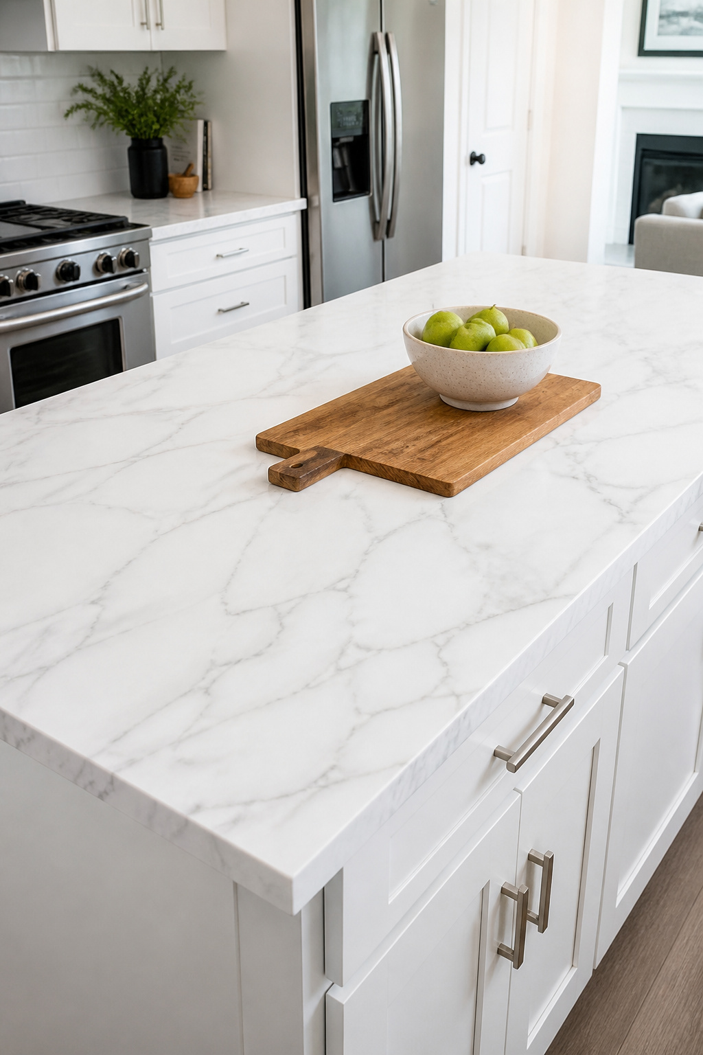 d-c-fix marble-look countertop film installs without tools and can last 2-5 years — a practical kitchen decor on a budget solution for tired or dated surfaces.