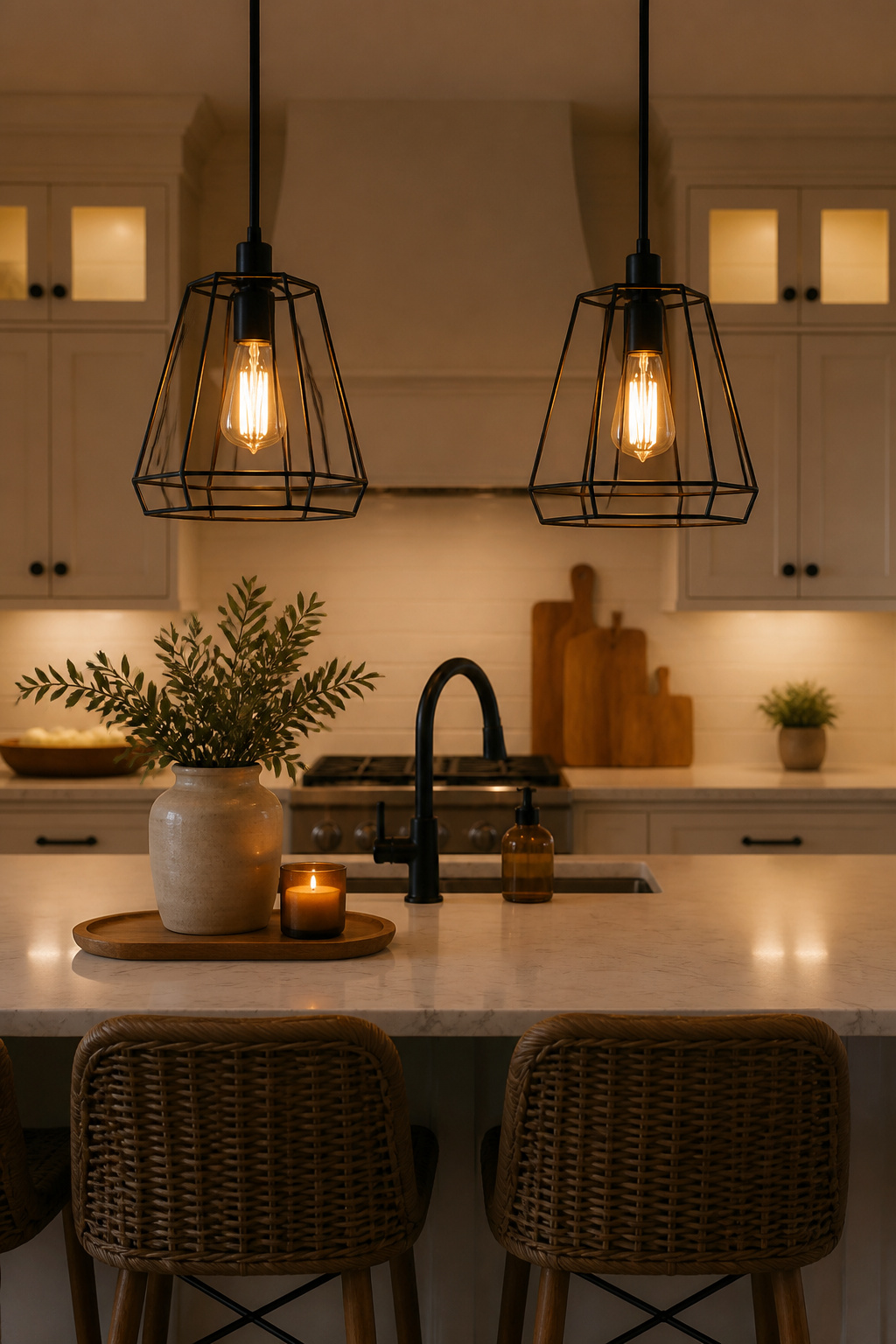 Swapping a flat overhead fixture for a pair of pendant lights at 2700K shifts a kitchen's atmosphere from functional to genuinely inviting.