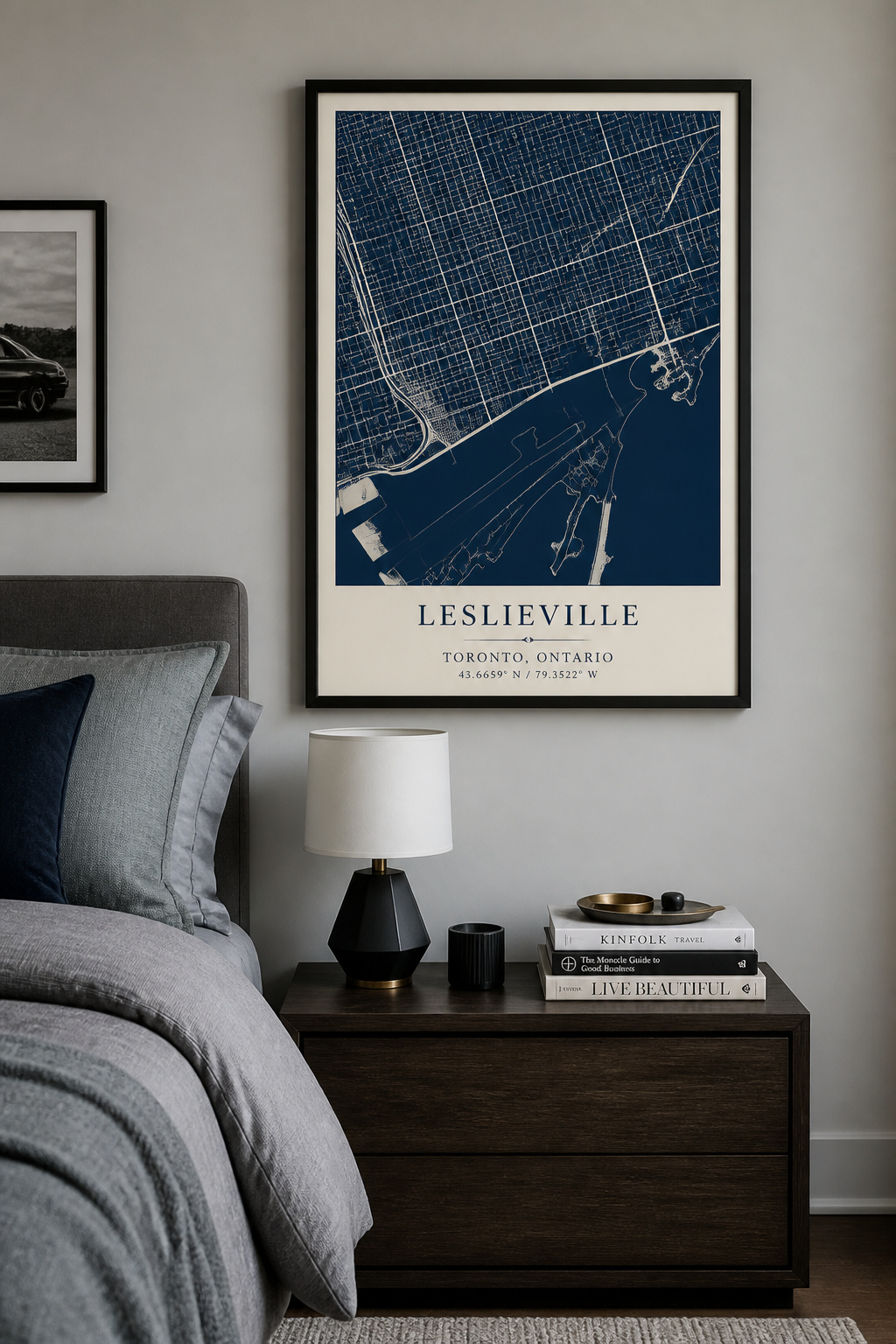 A custom city map bedroom art print — showing a personally significant neighbourhood — makes a precise and meaningful alternative to representational art.