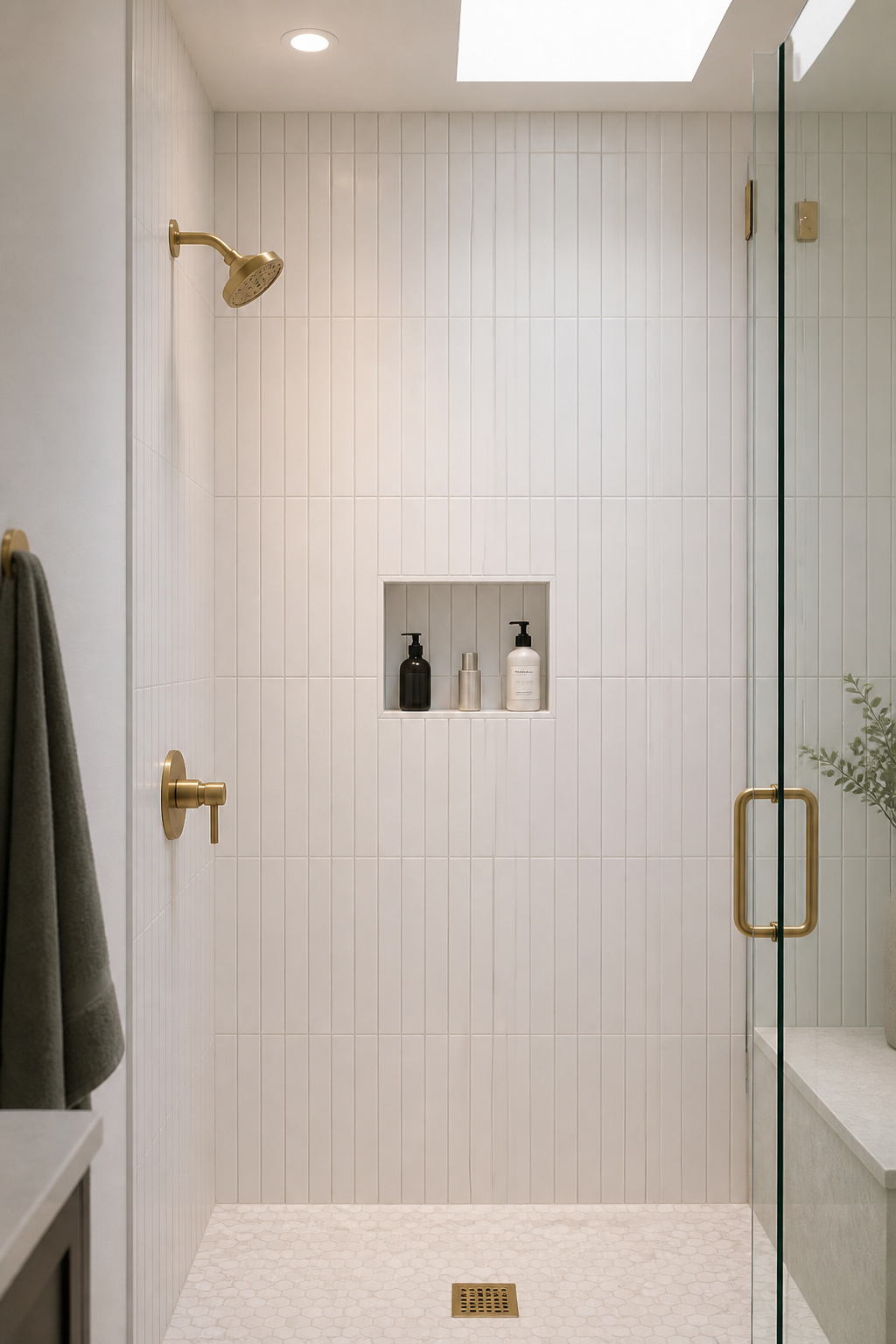 Vertical tile orientation draws the eye upward, making the same 3×6 subway tile that reads as wide in horizontal bond read as tall in a vertical stack pattern.