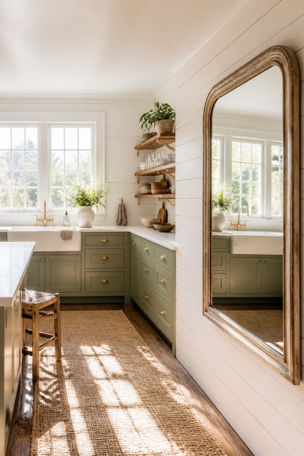 A strategically placed mirror on the wall opposite the main window effectively doubles usable daylight — the simplest, cost-free natural light amplification technique.