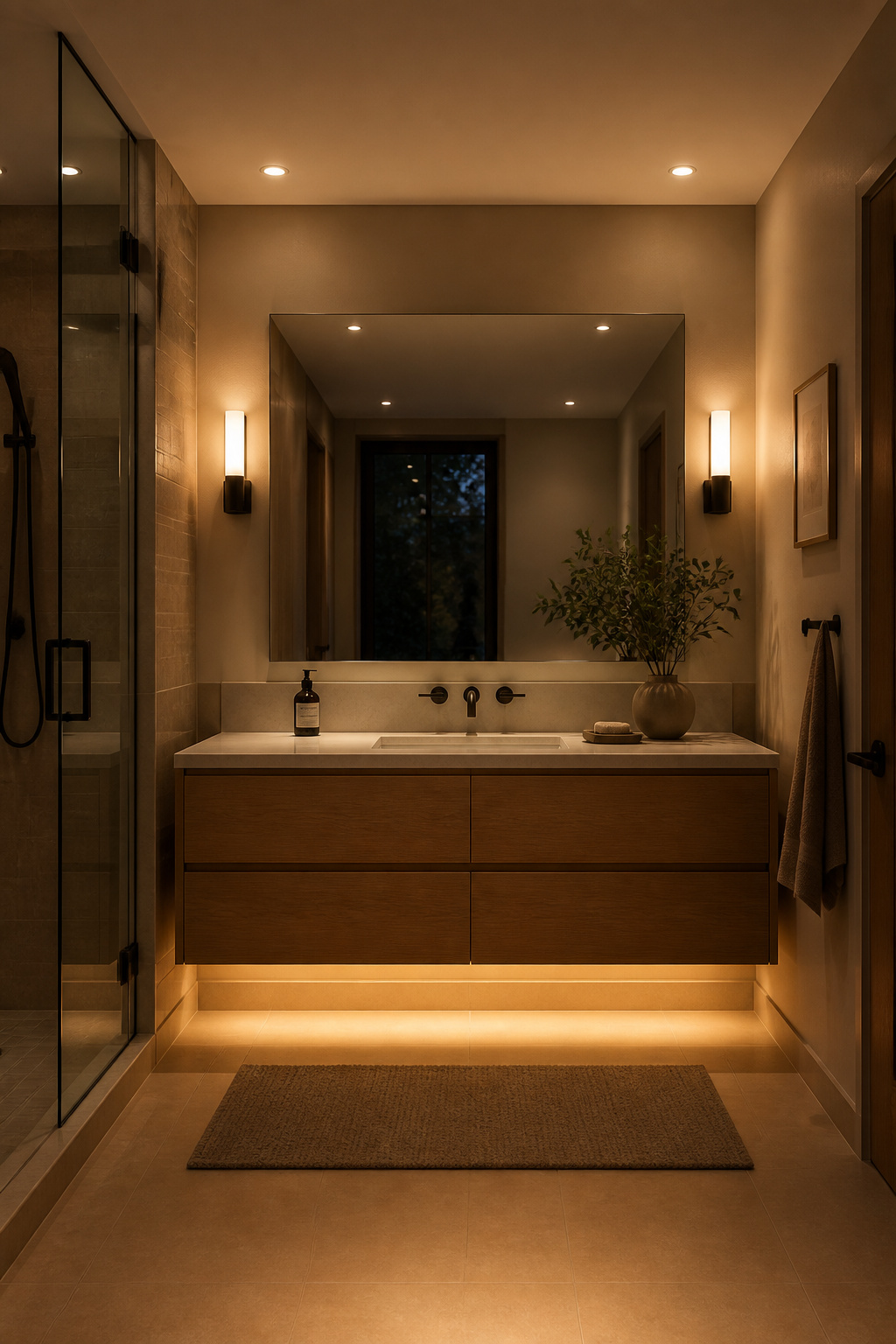 Three light layers — ambient, task, and accent — transform a bathroom from a room you use to a room you actually want to be in.