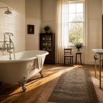 A beautifully restored period bathroom with a white cast iron clawfoot tub, subway tile walls, and polished nickel fittings — the gold standard for historic home bathtub remodels.