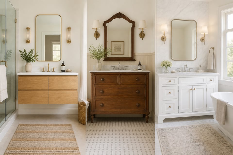 Seventeen bathroom sink vanity ideas in one guide — from a period pedestal-and-cabinet pairing to a DIY stock-cabinet build — with real specs and renovation guidance for every style of home.