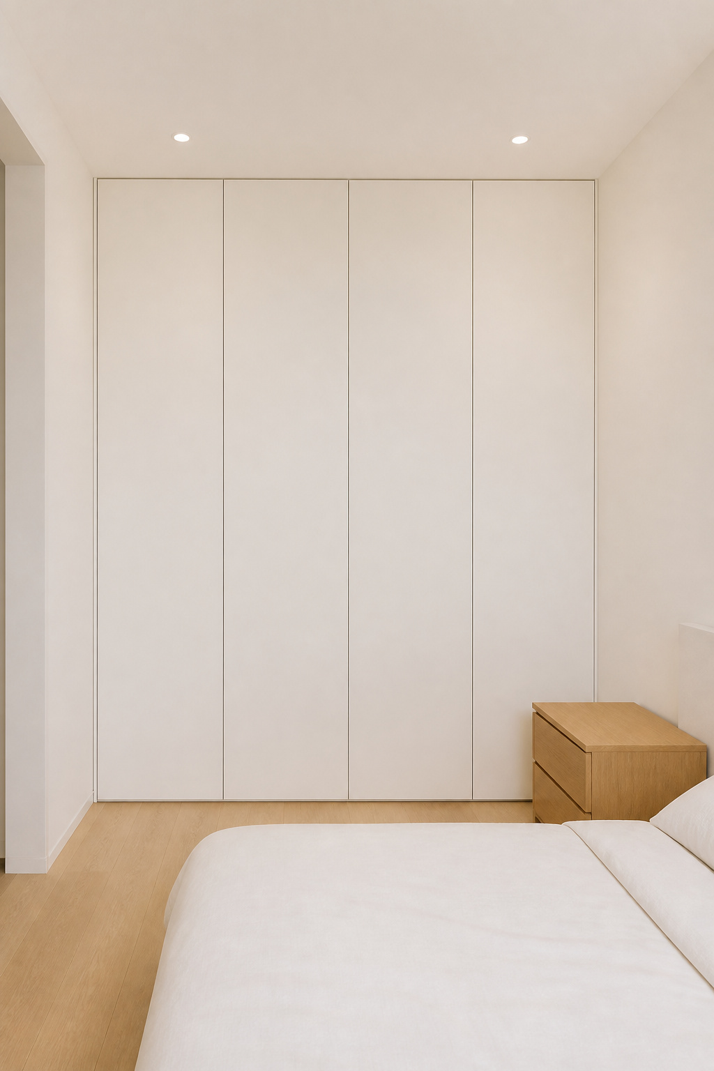 White built-in storage that disappears into the room — and keeps allergens out of the open air at the same time.