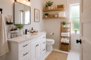 A small bathroom can hold a complete organization system without a single renovation — the key is layering vertical, freestanding, and counter solutions that work together.