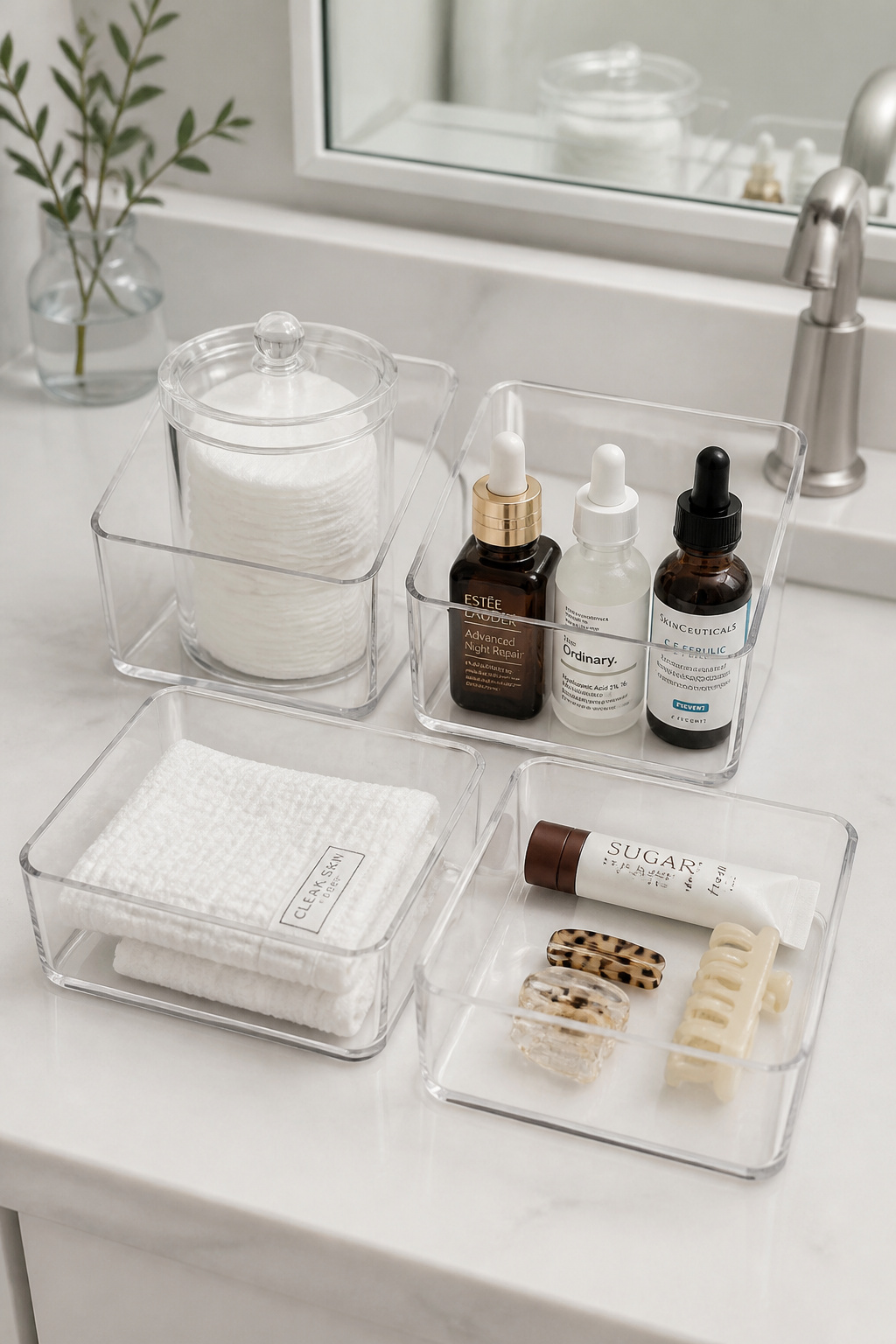 Clear acrylic organizers remove one small daily friction — the hunt for something you know you have but can't immediately see.